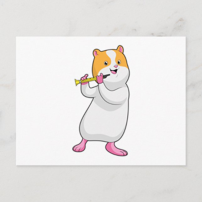 Hamster bei Musik mit Flute Postkarte (Vorderseite)