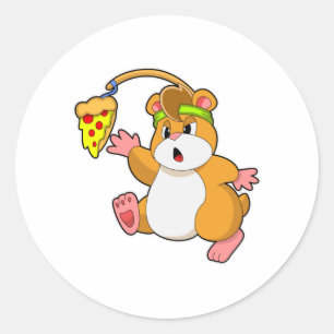 Hamster beim Essen mit Pizza Runder Aufkleber