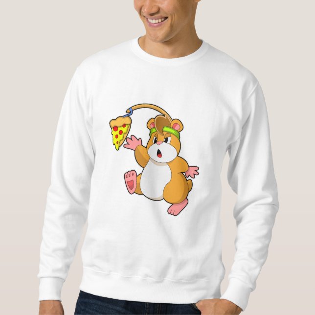 Hamster beim Essen mit Pizza Sweatshirt (Vorderseite)