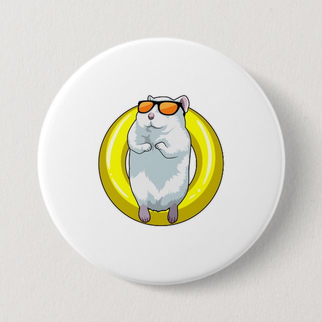 Hamster beim Schwimmen mit Schwimmring Button (Vorderseite)
