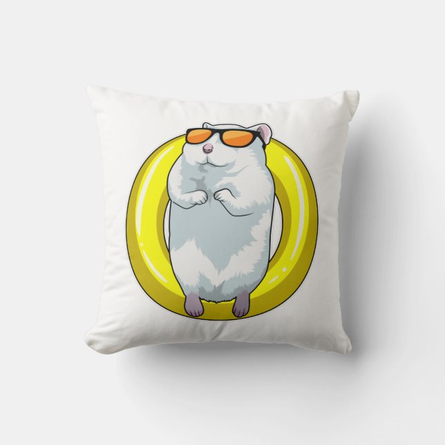 Hamster beim Schwimmen mit Schwimmring Kissen (Vorderseite)