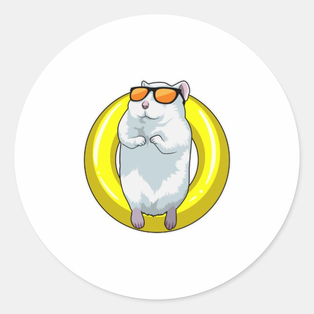 Hamster beim Schwimmen mit Schwimmring Runder Aufkleber (Vorderseite)