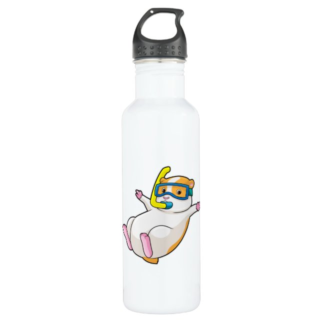 Hamster beim Tauchen mit Schwimmbrille Edelstahlflasche (Vorderseite)