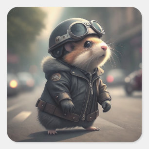 Hamster Biker Quadratischer Aufkleber