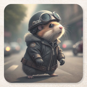 Hamster Biker Rechteckiger Pappuntersetzer
