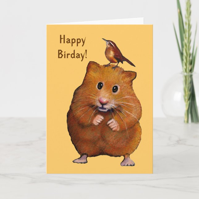 Hamster & Bird: Happy Bird Day, Birthday Karte (Vorderseite)