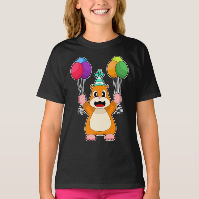 Hamster Birthday Balloons T-Shirt (Vorderseite)
