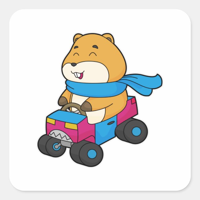 Hamster Car Quadratischer Aufkleber (Vorderseite)