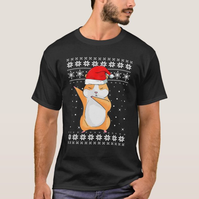 Hamster Dabbing Dance Ugly Sweater Christmas Pajam T-Shirt (Vorderseite)