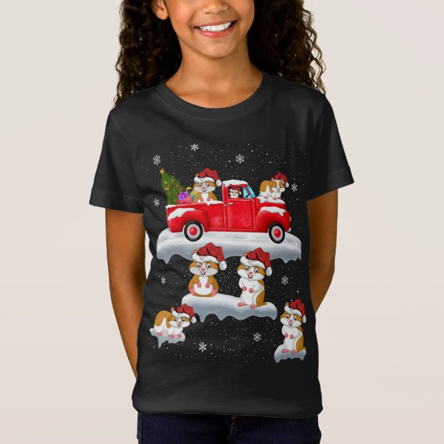 Hamster Driving Christmas Tree Red Truck Hamster C T-Shirt (Vorderseite)