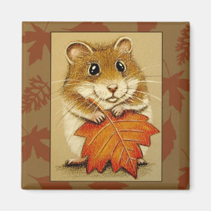 Hamster et feuille d'automne - aimant