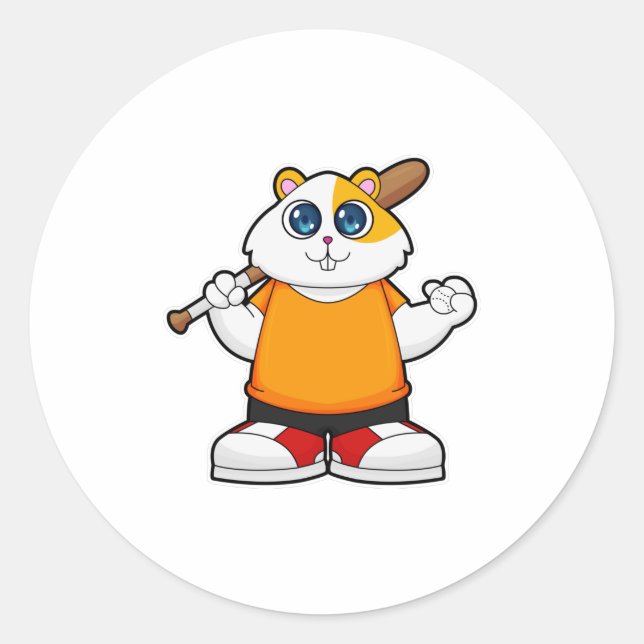 Hamster im Baseball mit Baseballschläger Runder Aufkleber (Vorderseite)
