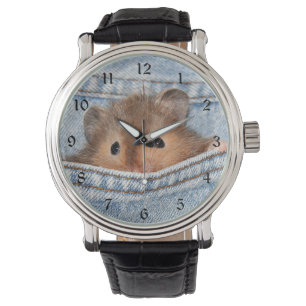 Hamster in blauer Jeans Armbanduhr