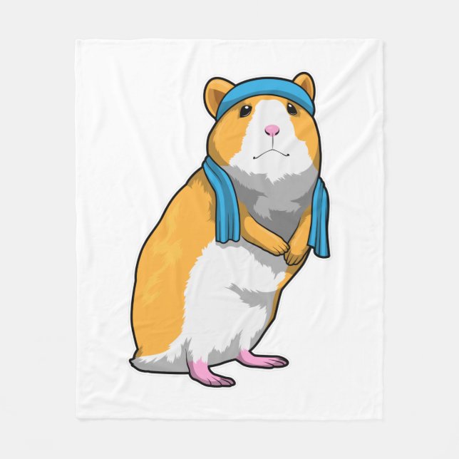 Hamster in Fitness mit Handtuch Fleecedecke (Vorderseite)