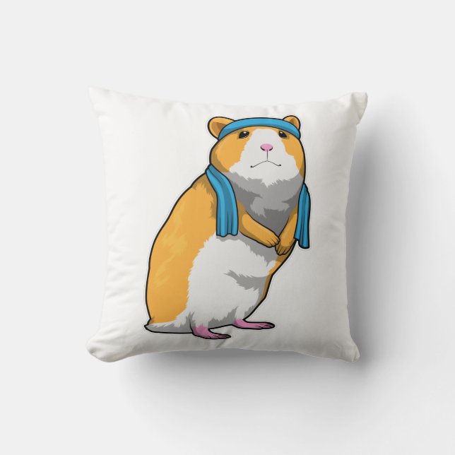 Hamster in Fitness mit Handtuch Kissen (Vorderseite)
