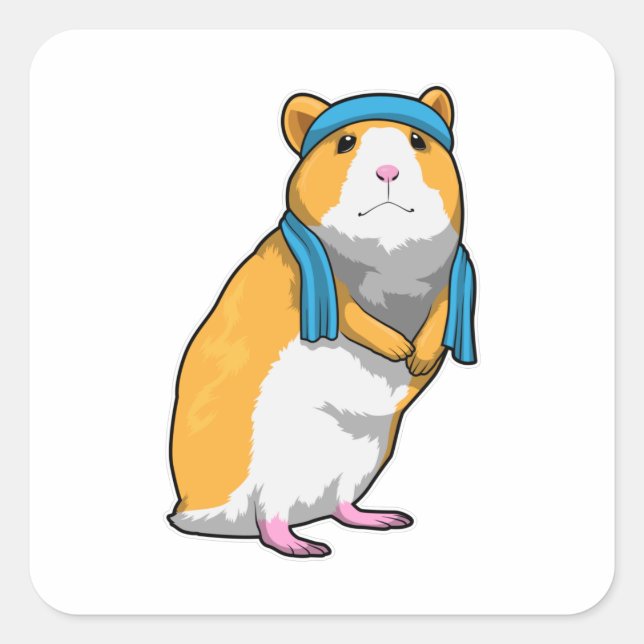 Hamster in Fitness mit Handtuch Quadratischer Aufkleber (Vorderseite)