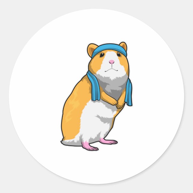 Hamster in Fitness mit Handtuch Runder Aufkleber (Vorderseite)