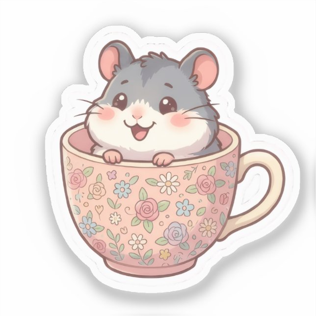 Hamster in floraler Teetasse Sticker (Vorderseite)