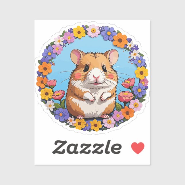 hamster in the flowers aufkleber (Blatt)
