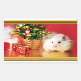 Hamster Kokolinka mit Weihnachtsbaum Rechteckiger Aufkleber