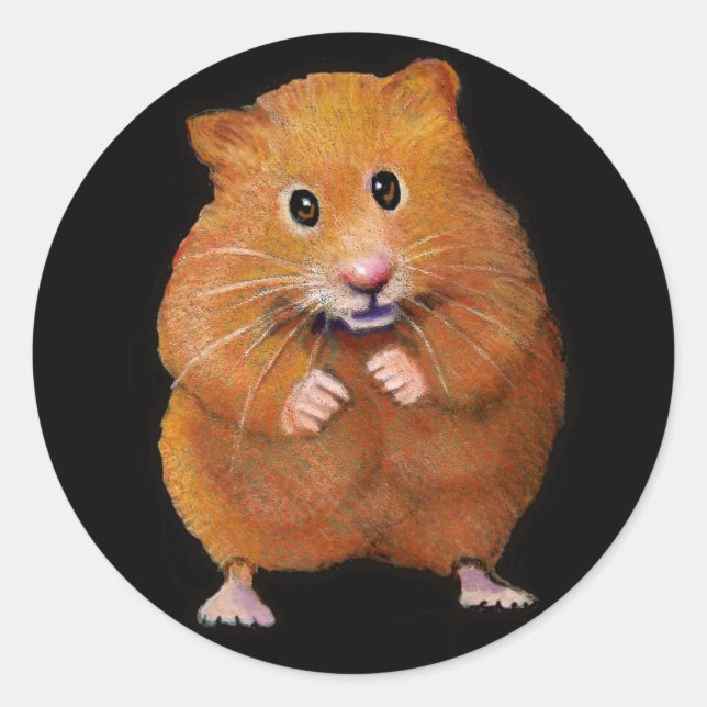 HAMSTER: KUNST AUF SCHWARZ: FARBPENCIL RUNDER AUFKLEBER (Vorderseite)