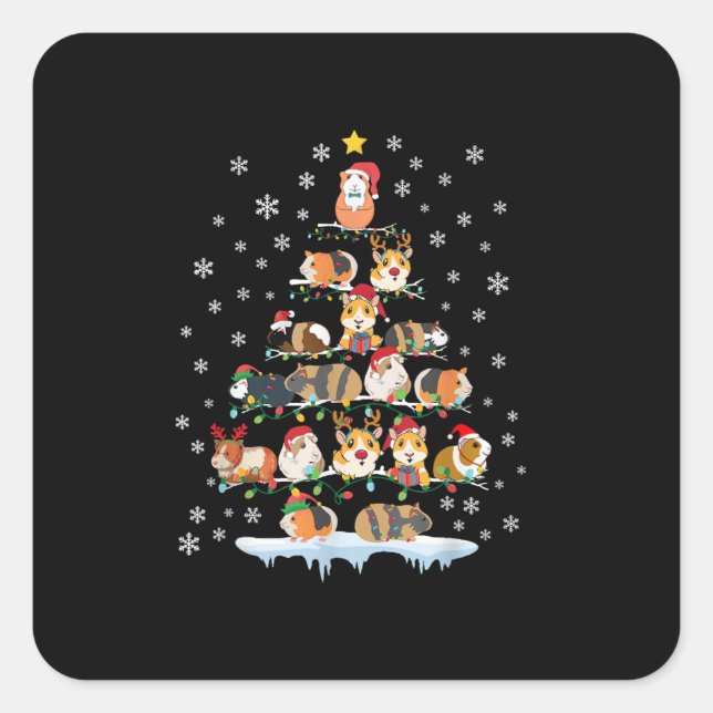 Hamster Lover Christmas Tree Guinea Pigs Gift Quadratischer Aufkleber (Vorderseite)