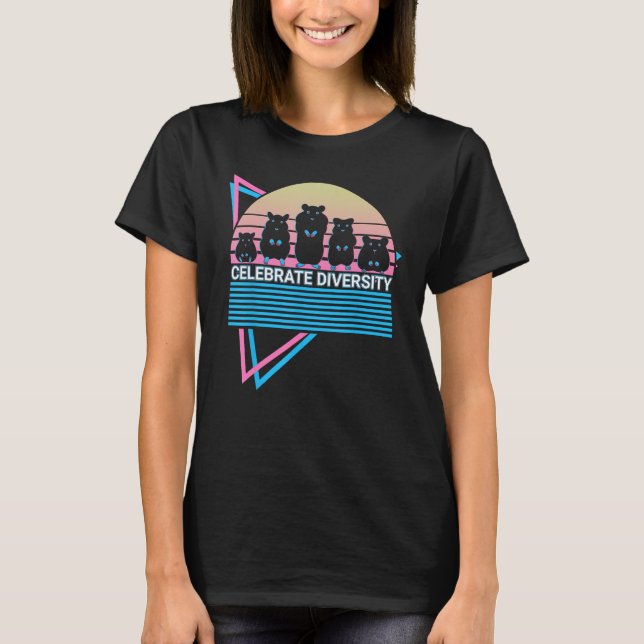 Hamster Lover Retro Celebrate Diversity T-Shirt (Vorderseite)