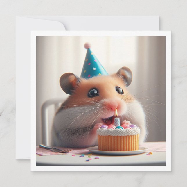 Hamster mangeant gâteau invitation anniversaire (Devant)