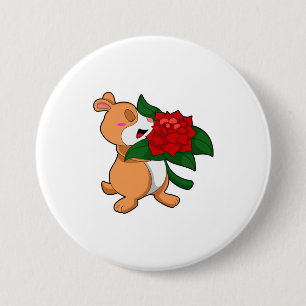 Hamster mit Blume Rose Button
