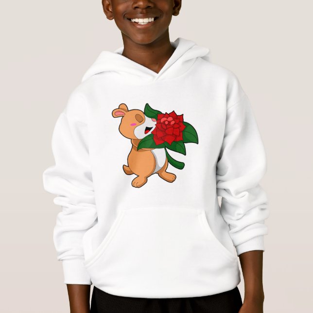 Hamster mit Blume Rose Hoodie (Vorderseite)