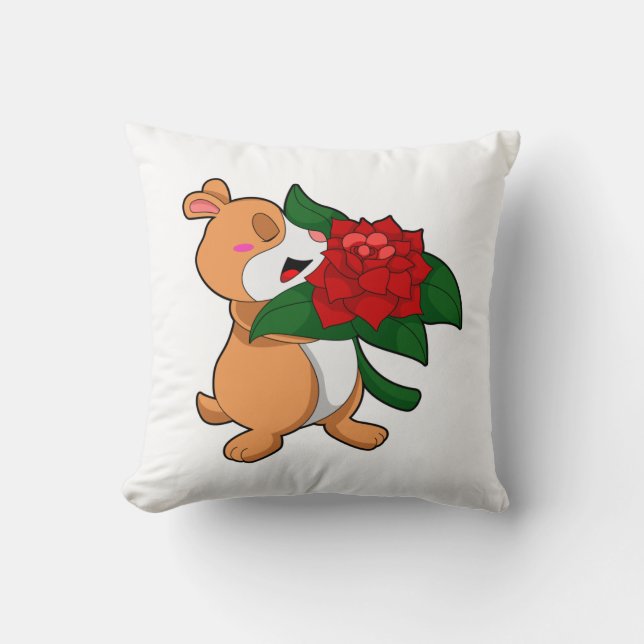 Hamster mit Blume Rose Kissen (Vorderseite)