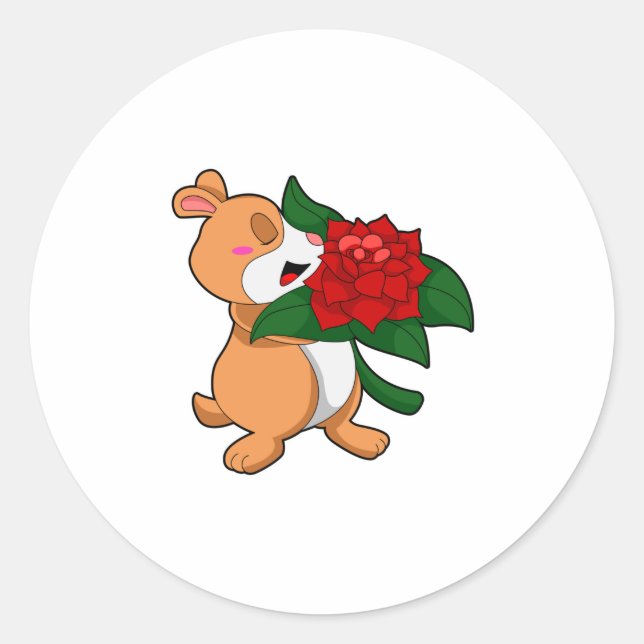 Hamster mit Blume Rose Runder Aufkleber (Vorderseite)