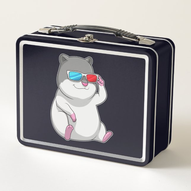 Hamster mit Brille Metall Brotdose (Vorderseite)