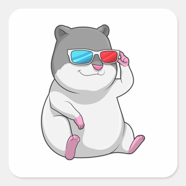 Hamster mit Brille Quadratischer Aufkleber (Vorderseite)
