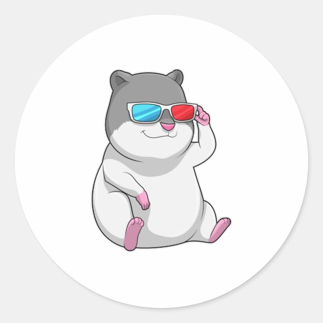 Hamster mit Brille Runder Aufkleber (Vorderseite)
