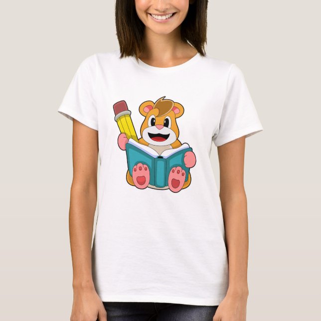 Hamster mit Buch und Pen T-Shirt (Vorderseite)