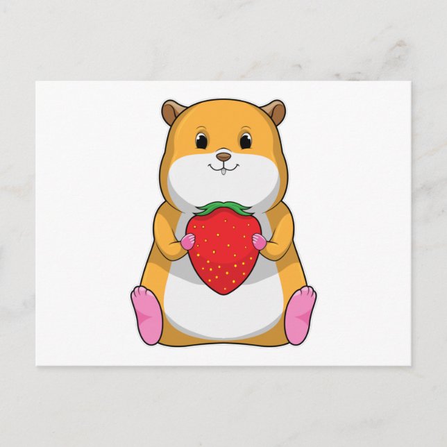 Hamster mit Erdbeere Postkarte (Vorderseite)