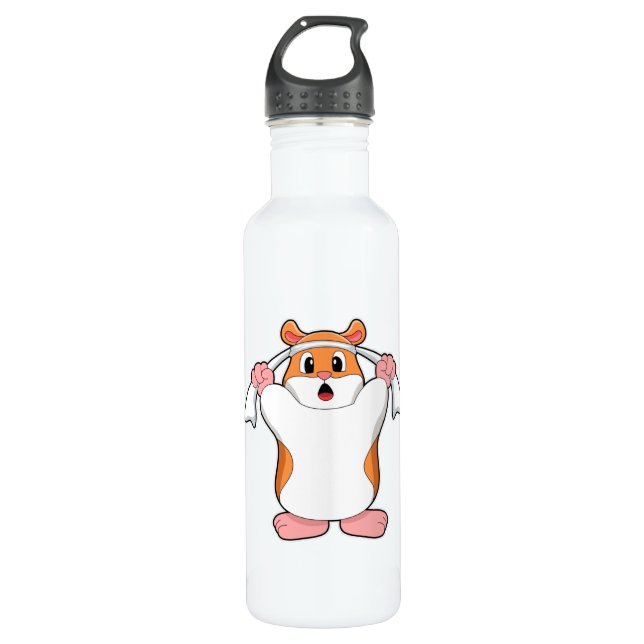 Hamster mit Handtuch Edelstahlflasche (Vorderseite)