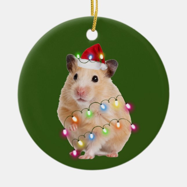 Hamster mit Hat Lights Weihnachten Keramik Ornament (Vorne)