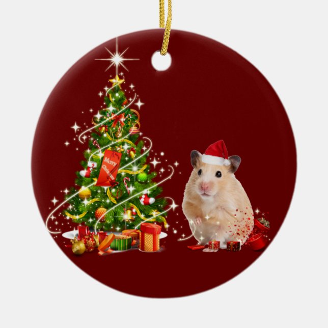Hamster mit Hat Scafting Weihnachten Keramik Ornament (Vorne)