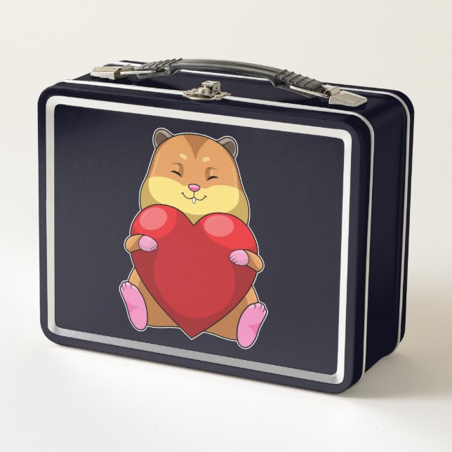 Hamster mit Herz Metall Brotdose (Vorderseite)