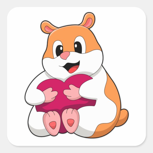 Hamster mit Herz Quadratischer Aufkleber (Vorderseite)