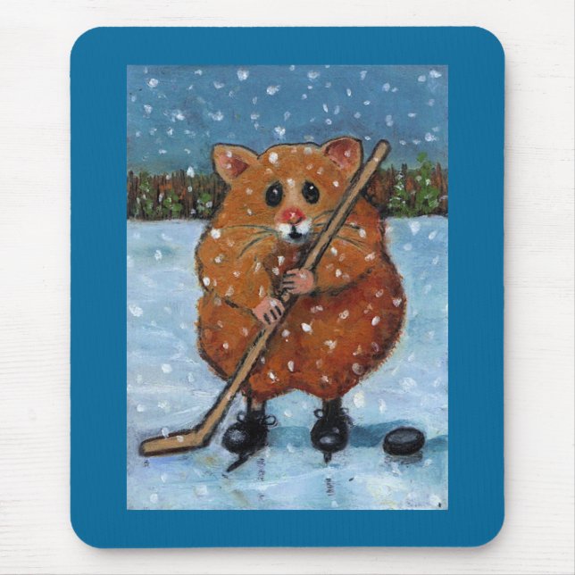 HAMSTER MIT HOCKEY-STOCK: KUNST MOUSEPAD (Vorne)