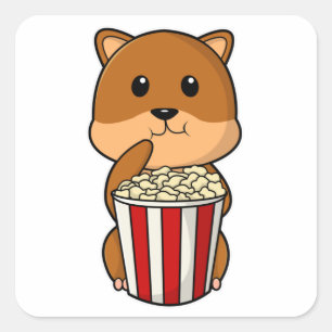 Hamster mit Knochen von Popcorn Quadratischer Aufkleber