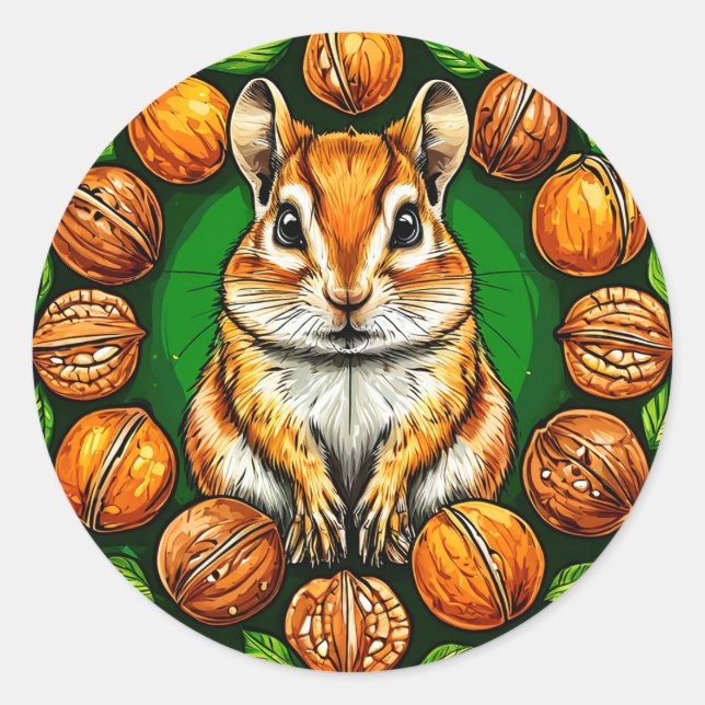 Hamster mit Nüssen Runder Aufkleber (Vorderseite)