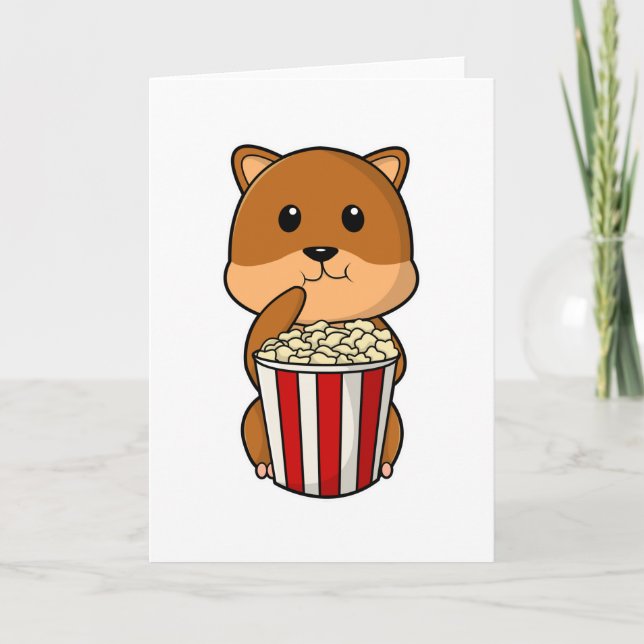 Hamster mit Popcorntüte Karte (Vorderseite)