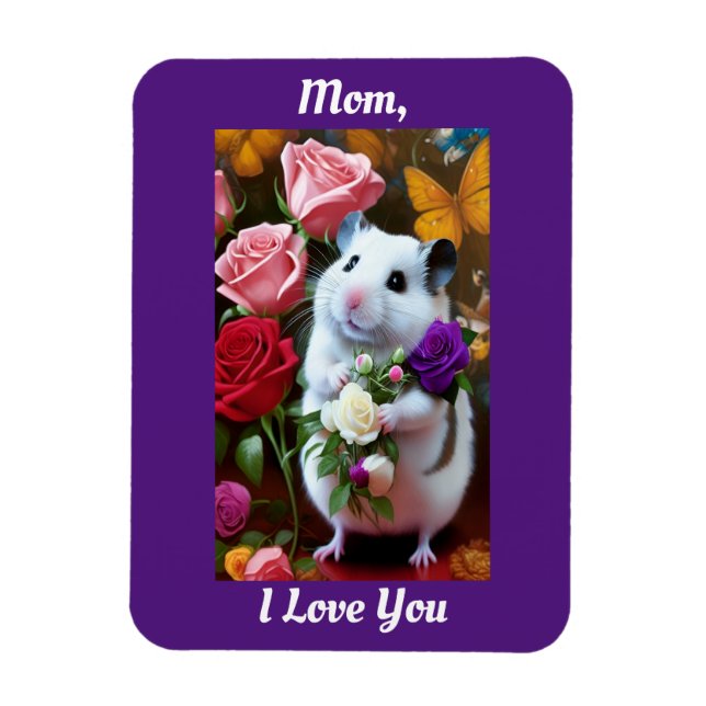 Hamster mit Rose Muttertagsmagnet Magnet (Vertikal)