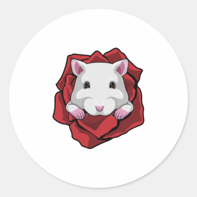 Hamster mit Rose Runder Aufkleber (Vorderseite)