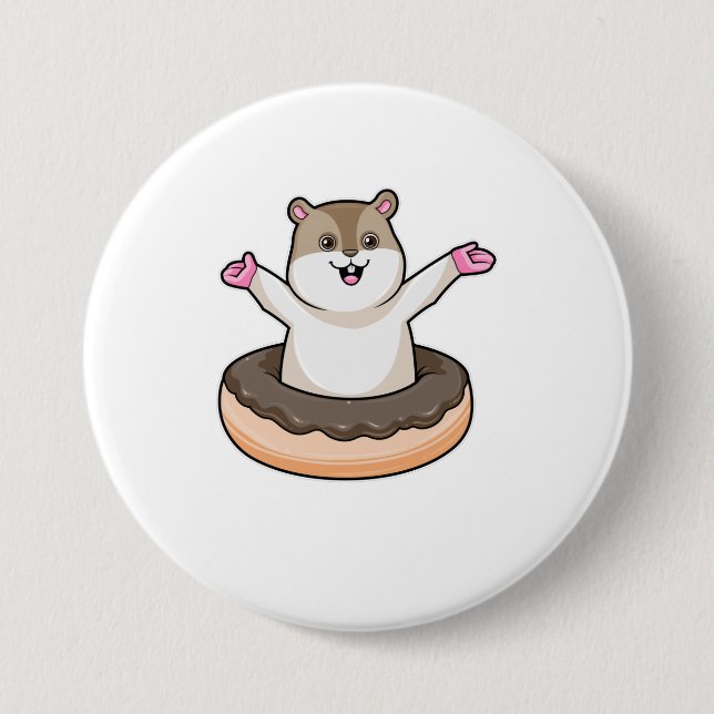 Hamster mit Schokolade Donut Button (Vorderseite)