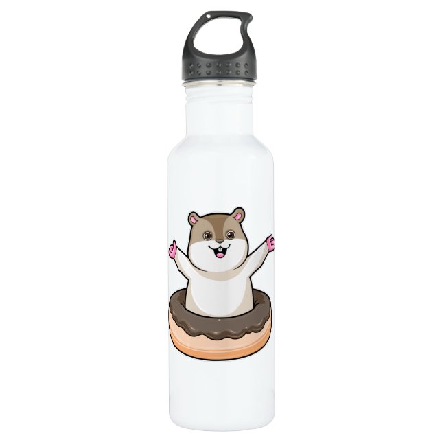 Hamster mit Schokolade Donut Edelstahlflasche (Vorderseite)